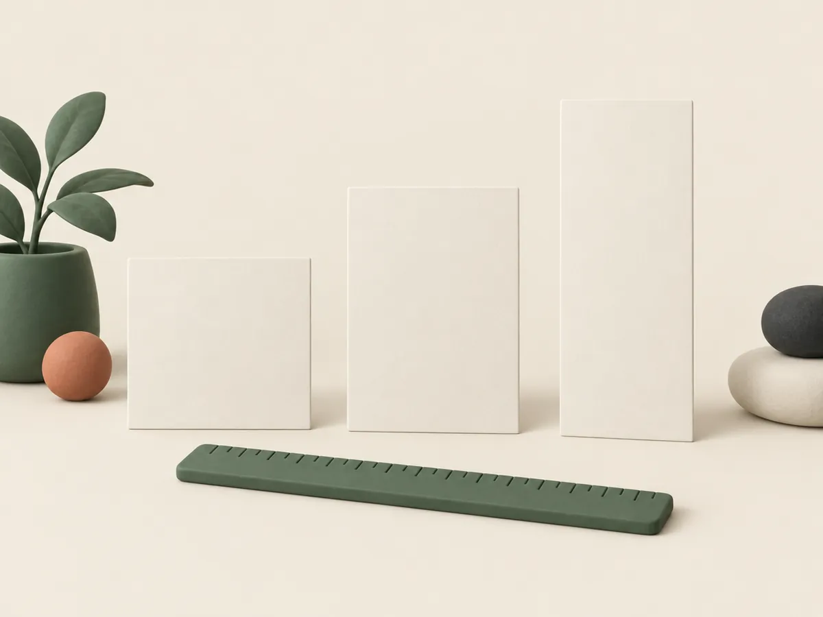 Illustration of blank cards in square, portrait and story proportions with a ruler