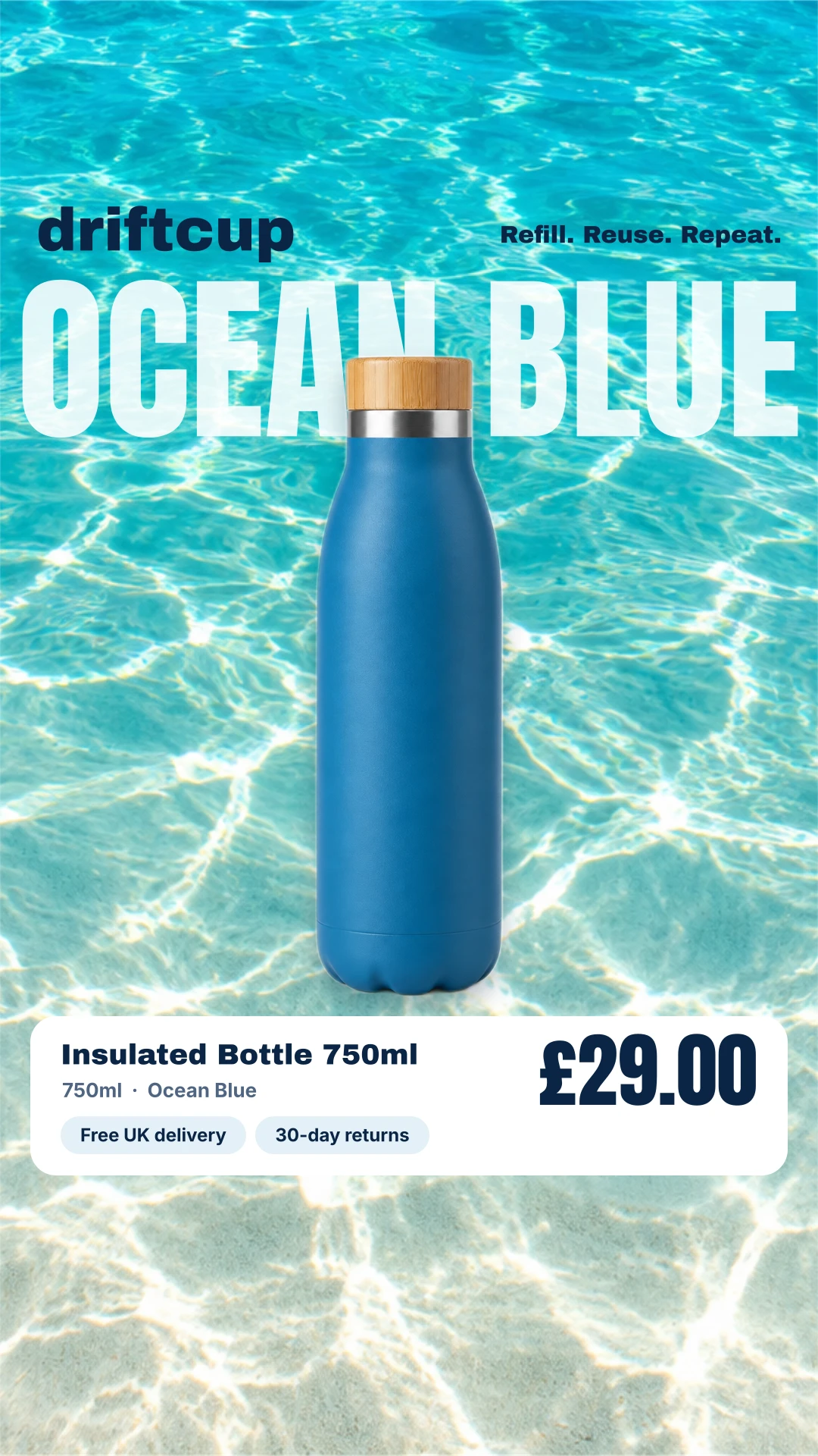 Product detail design in story format, with the colour from the feed as the headline